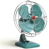 An vintage-looking blue fan.