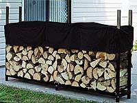 An elevated, covered wood pile.